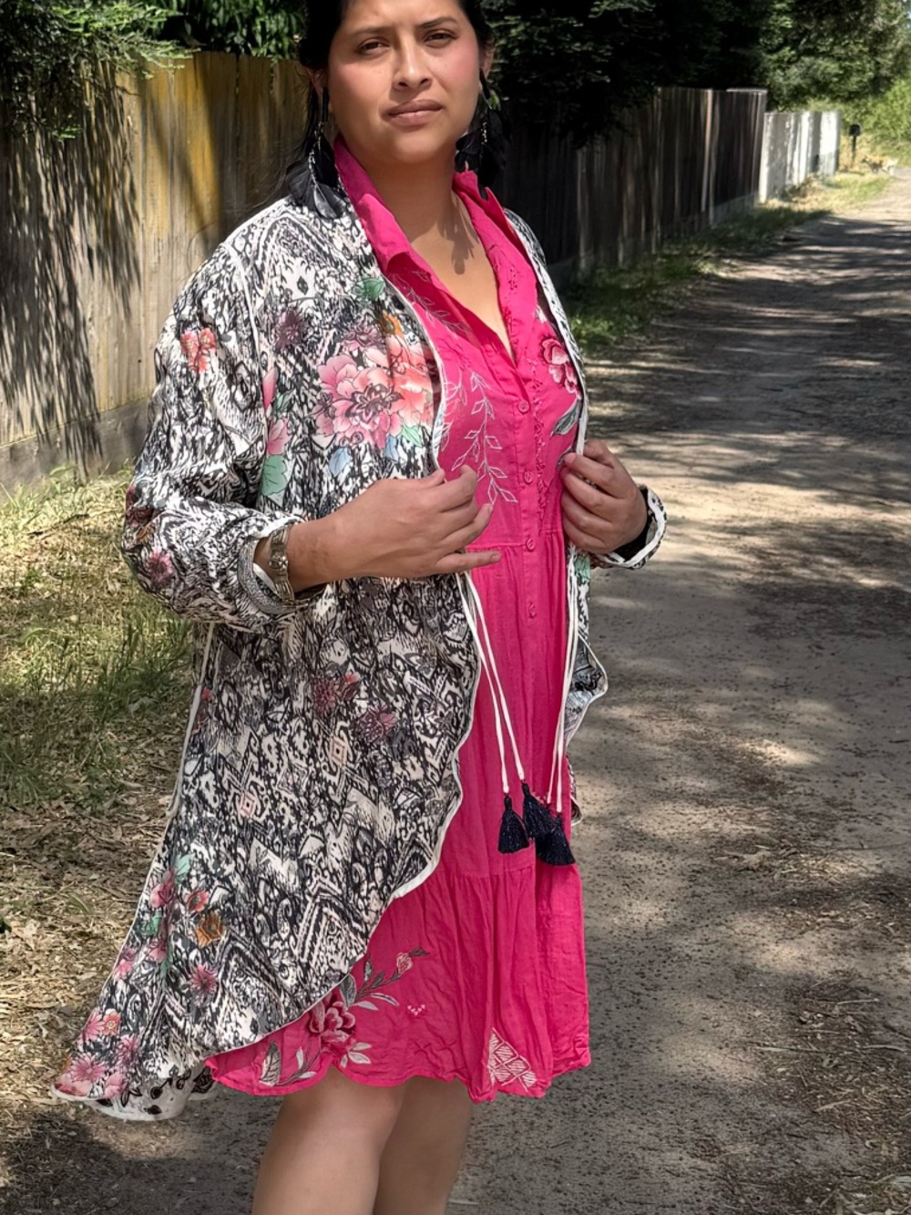 Johnny Was Reversible Floral Tuxedo Jacket/Kimono with Tassels XL